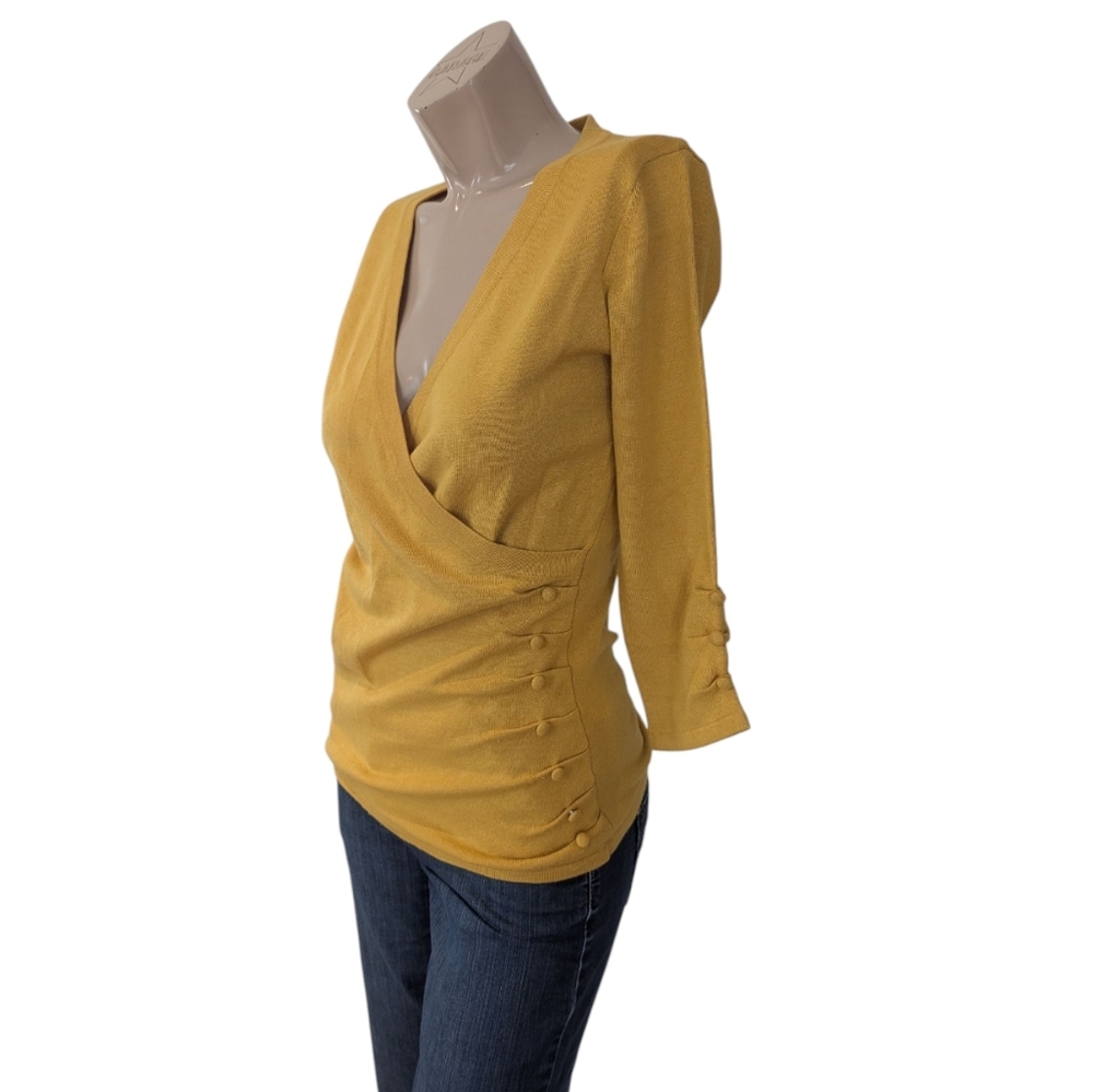 Stylish Mustard Wrap Blouse with Button Details